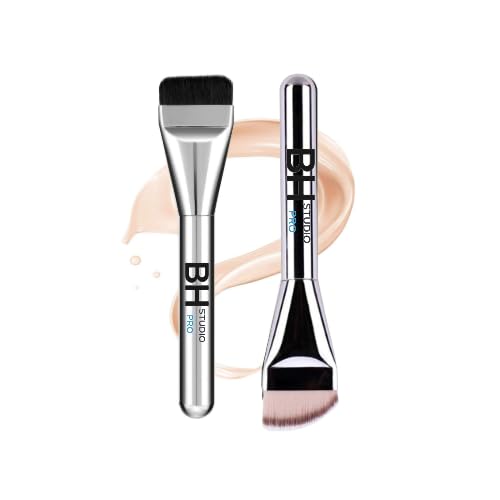 BH STUDIO PRO 2pcs Super Thin Blade Foundation Makeup Brush Thick Square Flat Flawless Foundation Makeup Brush, Soft Synthetic Bristles Blending Brushes