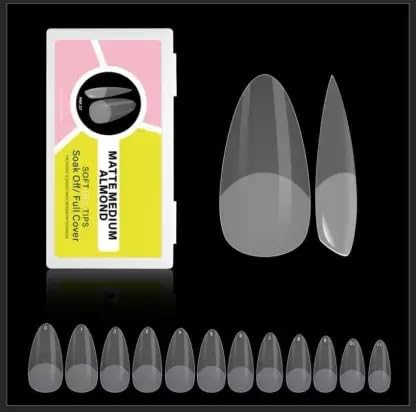 NAILWIND Gel Nail Kit, Soft Gel Nail Tips, False Nails for Gel Nail Art Polish Soak Off Lamp Easy Nail Extensions Acrylic Fake Nails False Press on Nail Tips (27 - MATTE MEDIUM ALMOND, 500 - PCS)