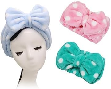 COSLUXE Makeup Headband, Spa Head bands Facial Spa Makeup Cleansing Cute Bow Velvet Elastic Headband for Girls women Multicolored Pack of 2 - Image 9