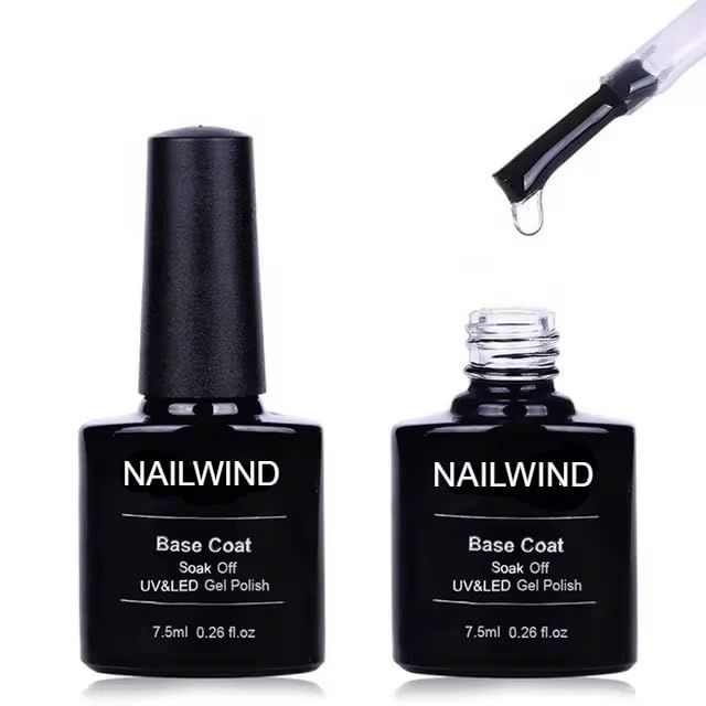 NAILWIND Gel Base Coat 7.5ml for Gel Nail Polish Soak Off Upgraded Formula Long-Lasting DIY Home and Nail Salon Quick Drying, Long Lasting,