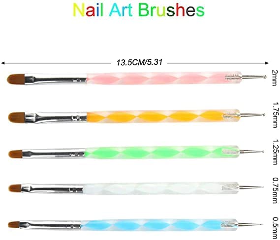 NAILWIND Acrylic Nail Art Brushes, 5 pcs Double Ended Nail Liner Brush Dotting Pen Point Drill Drawing Tools, nail Art Designs - Image 3