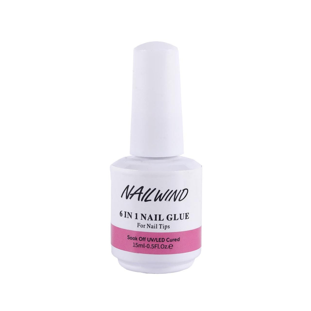 NAILWIND Gel Nail Glue, 6 in 1 UV Gel Glue for Nail Tips Need UV Light, Strong Adhesive for Press on Nails Acrylic Tips for Nail Art Design 15ml