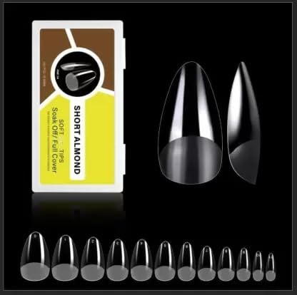 NAILWIND Gel Kit, Soft Tips, False Nails for Art Polish Soak Off Lamp Easy Extensions Acrylic Fake Press on Tips (14 - Short Almond, 500 - PCS)