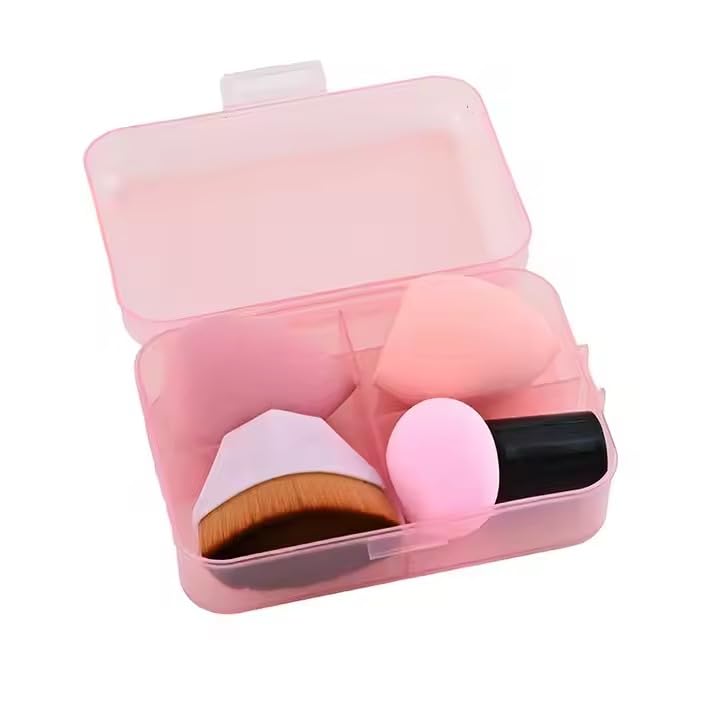 COSLUXE 4Pcs Makeup Sponges Set With Storage Jar, 2 Blenders, 1 Foundation Brush With 1 Mushroom Head Sponge Cushions For Liquid, Cream & Powder, Multicolor Makeup Sponge Set for All types Of Skin - Image 4