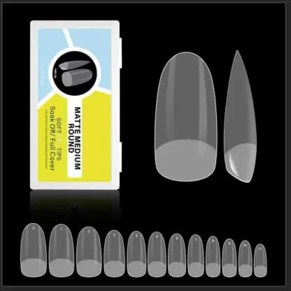 NAILWIND Gel Kit, Soft Tips, False Nails for Art Polish Soak Off Lamp Easy Extensions Acrylic Fake Press on Tips (26 - Matte Medium Round, 500 - PCS)