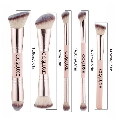 COSLUXE BEILI 5 Pcs Double Ended Makeup Brush Set, Dual-Head Brushes for Foundation, Powder, Blending & Eyeshadow, Soft Synthetic Fiber Travel Makeup Brushes - Image 4