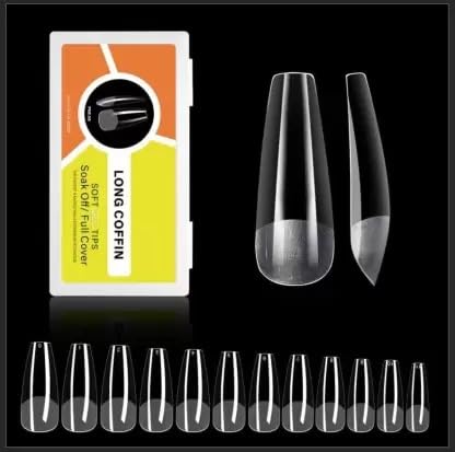NAILWIND Gel Kit, Soft Tips, False Nails for Art Polish Soak Off Lamp Easy Extensions Acrylic Fake Press on Tips (08 - Long Coffin, 500 - PCS)