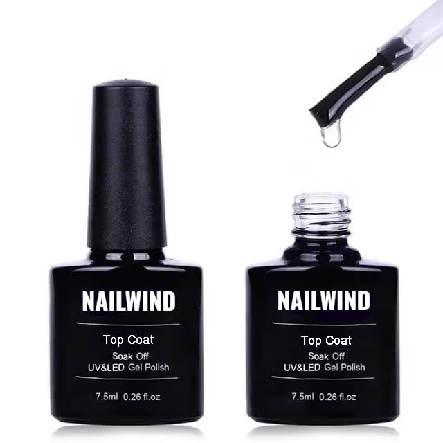 NAILWIND Gel Nail Polish top Coat, No Wipe Tempered Top Coat Soak off gel, Quick Drying, Long Lasting, 7.5ml