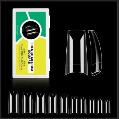 NAILWIND Gel Kit, Soft Tips, False Nails for Art Polish Soak Off Lamp Easy Extensions Acrylic Fake Press on Tips (13 - French M Square, 500 - PCS)