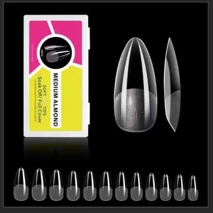NAILWIND Gel Kit, Soft Tips, False Nails for Art Polish Soak Off Lamp Easy Extensions Acrylic Fake Press on Tips (03 - Medium Almond, 500 - PCS)