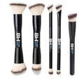 BH Studio Pro 5-Piece Double-Ended Makeup Brush Set, Soft Synthetic Fiber Brushes for Liquid, Cream & Powder Foundation, Blending & Face Makeup, Black