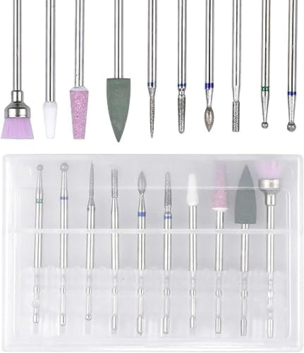 NAILWIND Nail Drill Bits Set Cuticle Tools, 10Pcs Electric Nail Drill Bits Kit 3/32",Nail Drill Machine for Nail Bits, Nail Polishing Clear and Care