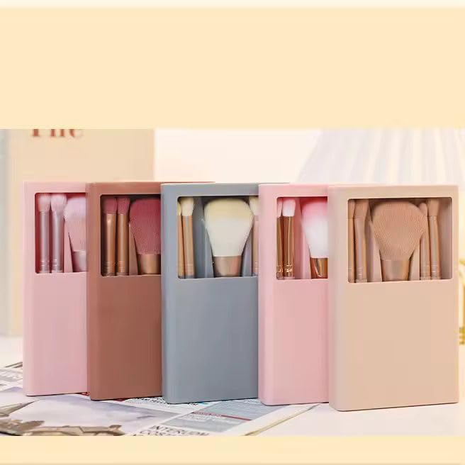 COSLUXE Makeup Brushes Set, 5 Piece Professional Travel Small Makeup Brushes with Brush Case Built-in Mirror, Portable Cosmetics Brushes - Multicolored - Image 2