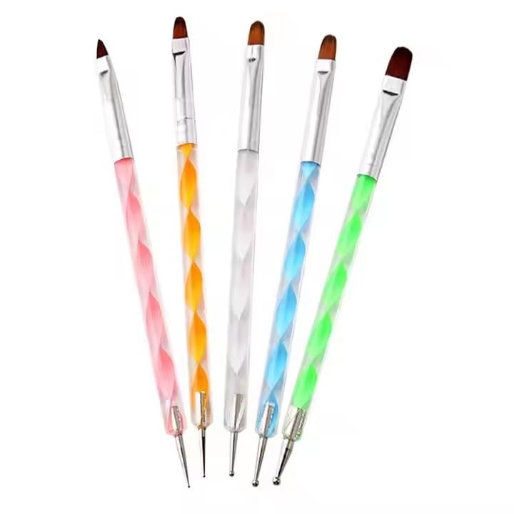NAILWIND Acrylic Nail Art Brushes, 5 pcs Double Ended Nail Liner Brush Dotting Pen Point Drill Drawing Tools, nail Art Designs