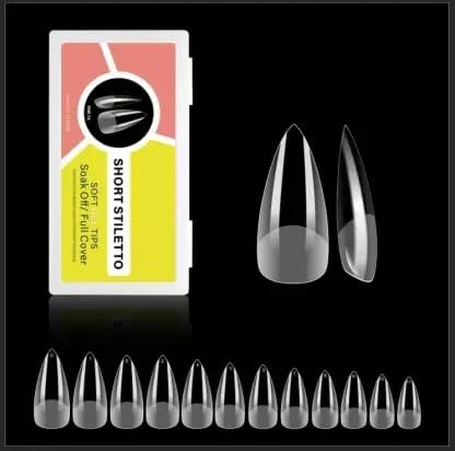 NAILWIND Gel Kit, Soft Tips, False Nails for Art Polish Soak Off Lamp Easy Extensions Acrylic Fake Press on Tips (15 - Short Stiletto, 500 - PCS)