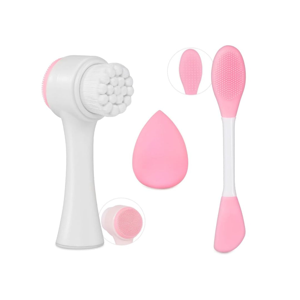 COSLUXE Manual Facial Cleansing Brush & Silicone Face Mask Applicator & Makeup Sponge, Double-Ended Facial Mask Brushes, Facial Sponge Makeup Skin Care Tool Set
