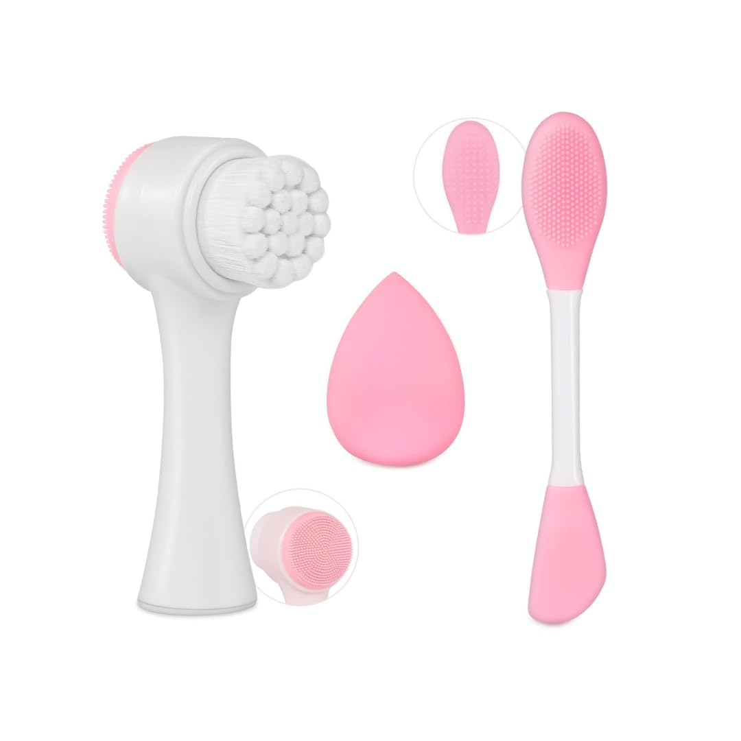 COSLUXE Manual Facial Cleansing Brush & Silicone Face Mask Applicator & Makeup Sponge, Double-Ended Facial Mask Brushes, Facial Sponge Makeup Skin Care Tool Set