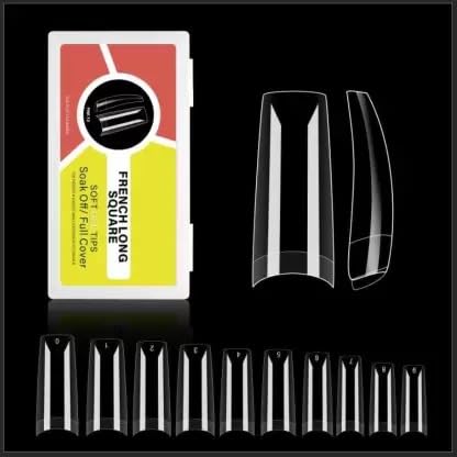 NAILWIND Gel Nail Kit, Soft Gel Nail Tips, False Nails for Gel Nail Art Polish Soak Off Lamp Easy Nail Extensions Acrylic Fake Nails False Press on Nail Tips (12 - FRENCH LONG SQUARE, 500 - PCS)