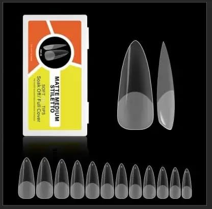 NAILWIND Gel Kit, Soft Tips, False Nails for Art Polish Soak Off Lamp Easy Extensions Acrylic Fake Press on Tips (28 - MATTE M STILETTO, 500 - PCS)