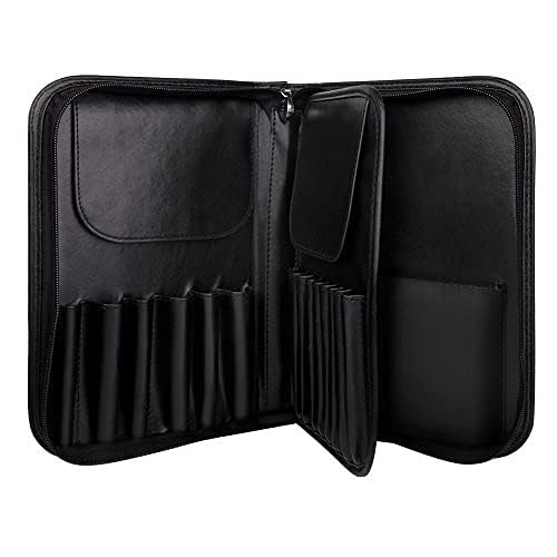 COSLUXE BEILI Makeup Brush Holder Bag, Professional Makeup Brushes Organizer Bag Makeup Artist Cosmetic Case Leather Handbag Black Travel Portable