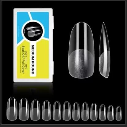 NAILWIND Gel Kit, Soft Tips, False Nails for Art Polish Soak Off Lamp Easy Extensions Acrylic Fake Press on Tips (02 - Medium Round, 500 - PCS)