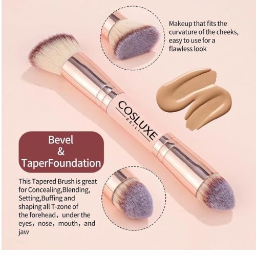 COSLUXE BEILI 5 Pcs Double Ended Makeup Brush Set, Dual-Head Brushes for Foundation, Powder, Blending & Eyeshadow, Soft Synthetic Fiber Travel Makeup Brushes - Image 2