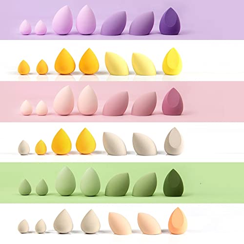 COSLUXE Makeup Sponge Set Beauty Blender with Egg Case, Soft Sponge For Liquid Foundation, Creams, and Powders?Latex Free Wet and Dry Makeup Yellow Series, 4 Big + 3 Mini -7 Pcs set - Image 4