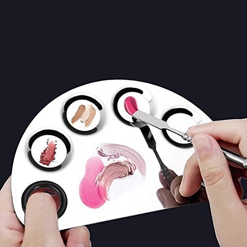 COSLUXE Professional 2Pcs Cosmetic Mixing Makeup Palette Spatula Makeup Artist Tool Mini Ring Palette, Beauty Salon Color Cream Mixing Palette With A Spatula Makeup Nail Art Palette (SET-B) - Image 3