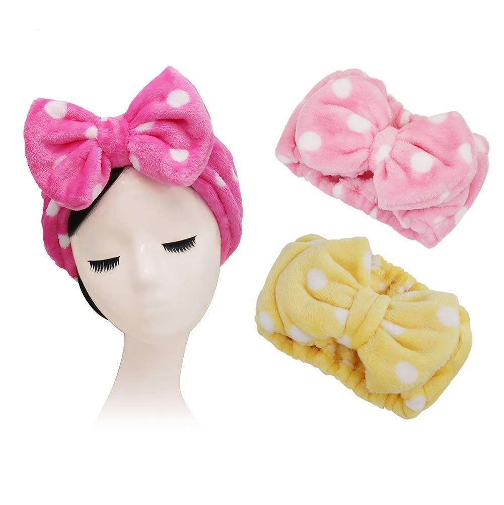 COSLUXE Makeup Headband, Spa Head bands Facial Spa Makeup Cleansing Cute Bow Velvet Elastic Headband for Girls women Multicolored Pack of 2 - Image 8