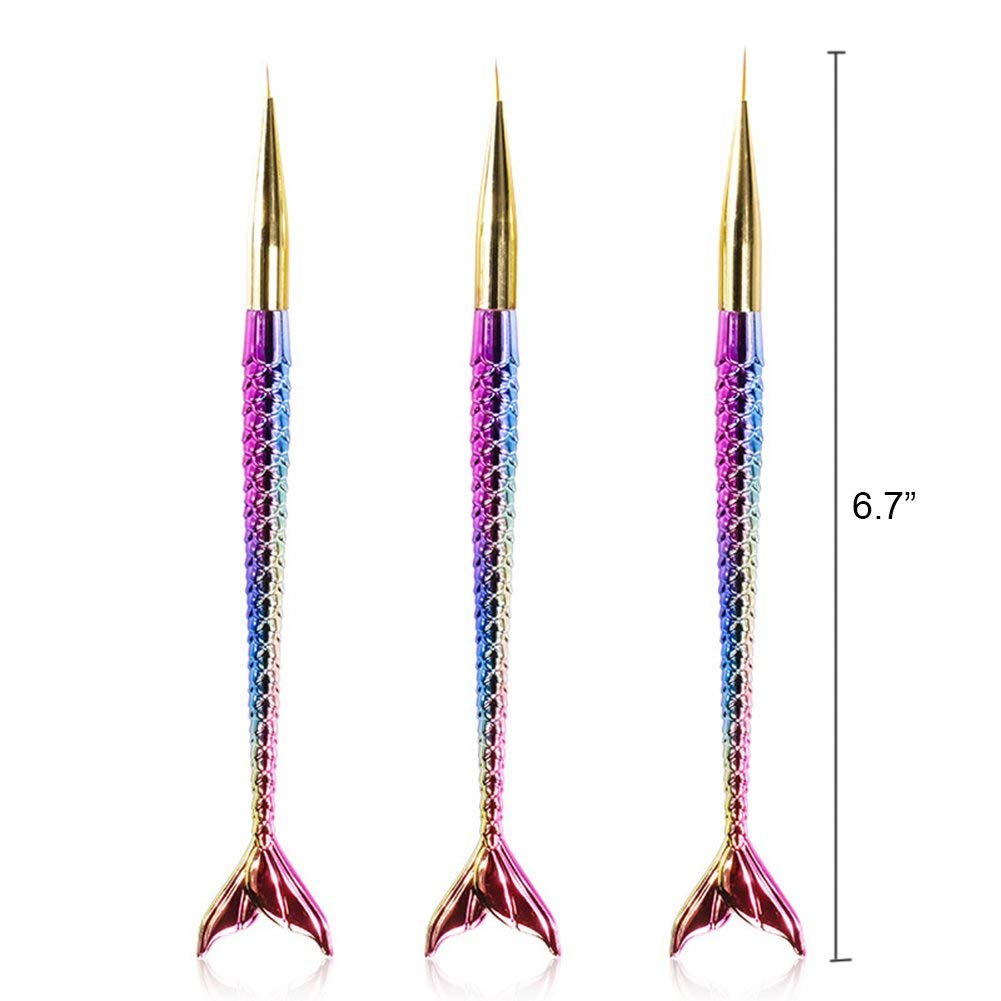 NAILWIND Nail art liner brushes, 3Pcs/Set Nail Art Brush Set Fine Line Painting Pens With Mermaid Color Fish Shape Handle 3 Size Nail Art Liner And Striping Brushes Kit - Image 2