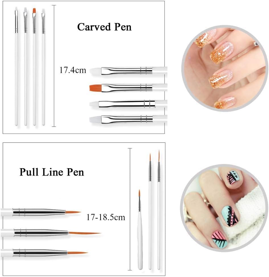 NAILWIND 28 pcs Nail Art Brush kit,15 pcs Nail Art Brushes Kit with 5 pcs Nail Dotting Pens, 3Pcs Nail Art Liner Brush, 5 Pcs Silicone Nail Art Sculpture Pen, Dual Tipped Silicone Rhinestone Nail Polish Carving Pen, Multicolored - Image 4