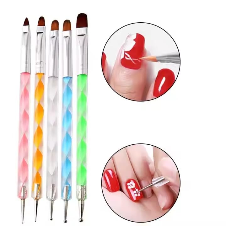 NAILWIND Acrylic Nail Art Brushes, 5 pcs Double Ended Nail Liner Brush Dotting Pen Point Drill Drawing Tools, nail Art Designs - Image 2