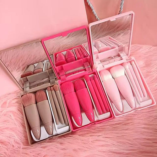 COSLUXE 5 Piece Mini Makeup Brushes Set, Travel Small Makeup Brushes with Brush Case Built-in Mirror, Portable Cosmetics Brushes for Eyeshadow, Powder, Foundation, Blush - Multicolored for Women, Girls & Teens - Image 2