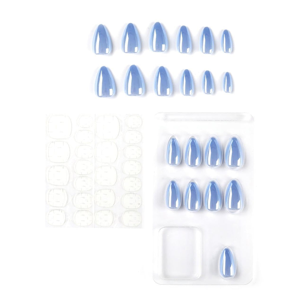 NAILWIND 30Pcs Short Almond chrome & Cat eye Nails, Press On Nails, Soft Gel Mirror Designs Glossy Nail's with Nail Glue, Reusable Glue On in 15 Sizes - 30PCS Stick On Nail Kit, Acrylic Nail for Women (17- Blue, Short) - Image 2