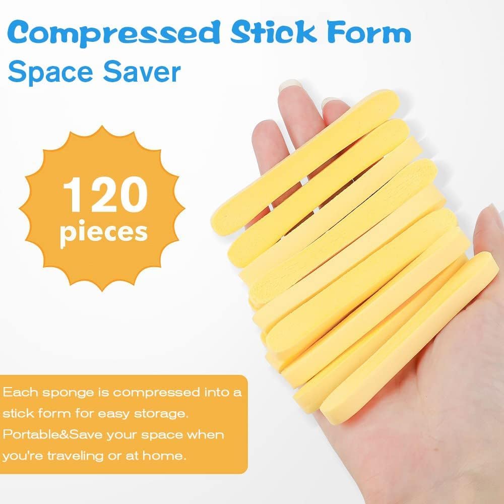 Cosluxe 12 Pcs Facial Sponge Compressed Face Cleansing, Face Cleaning Sponge Pads, Makeup Removal Puff Pad Exfoliating Wash Round yellow - Image 5