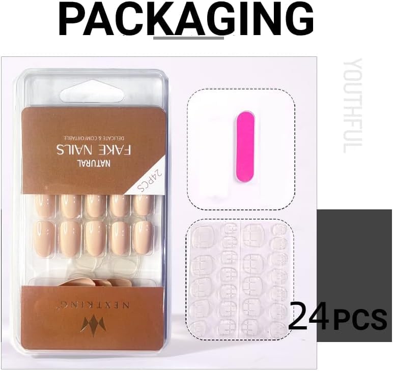 NAILWIND 24 Natural French Short False Nails Acrylic Full Cover Nails,Natural Fake Nails Delicate & Comfortable for Women and Girls (N44, 24 Count -Pack of 1) - Image 9