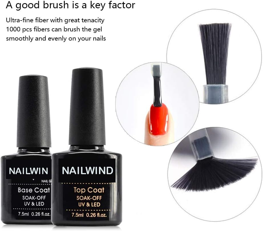 NAILWIND Gel Nail Polish top Coat and Base Coat 2 Pcs Set, No Wipe Tempered Top Coat Soak off gel, Quick Drying, Long Lasting, 7.5ml - Image 5