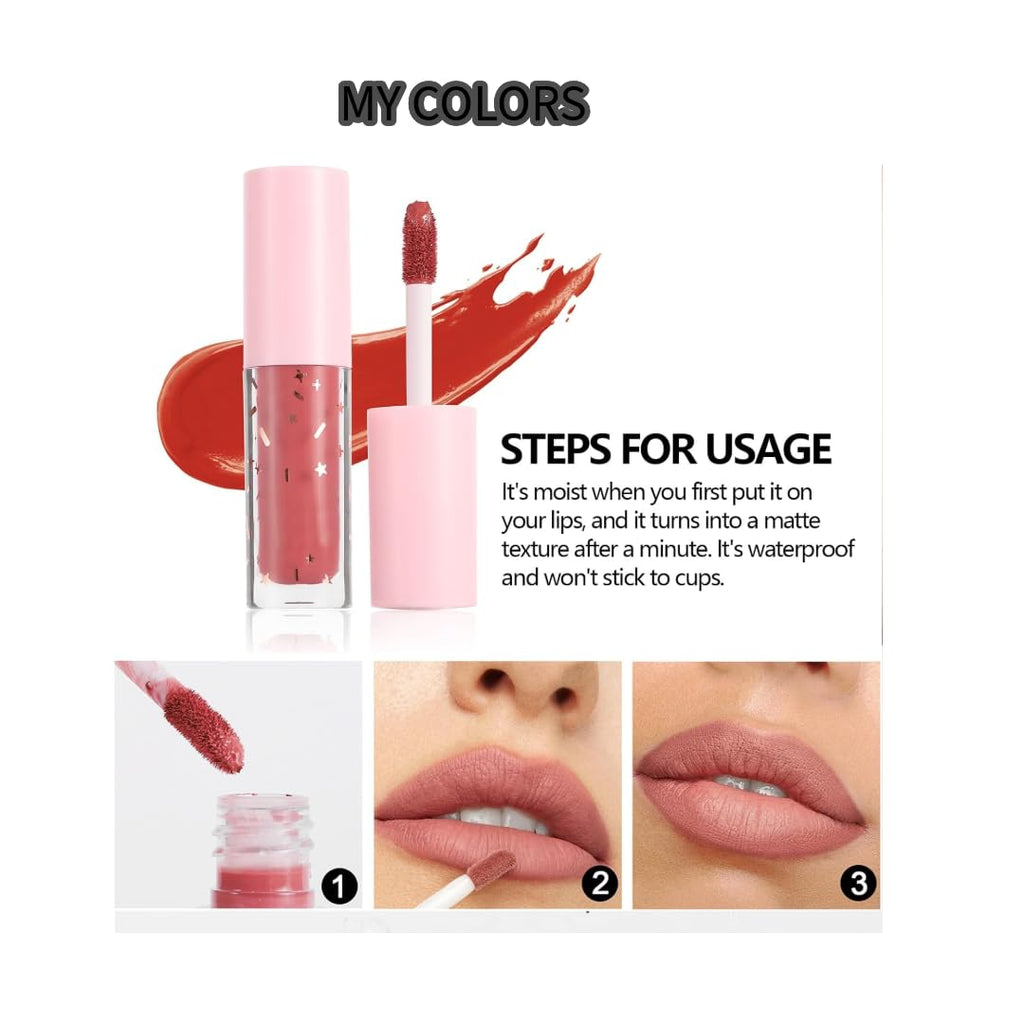 My Colors Matte Liquid Lipstick Set,12 Colors Highly Pigmented Super Stay Liquid Velvet Lipstick, Waterproof Long Lasting Lip Gloss Set, for Women Girl 2ml x 12 - Image 4
