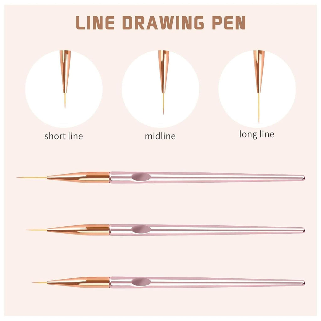 NAILWIND 3PCS Rose Gold Nail Liner Brush Nail Design Brushes Thin Nail Art Brush Liner Brush for Nail Paint Brushes for Acrylic Nail Polish UV Gel (7/9/11mm) - Image 5