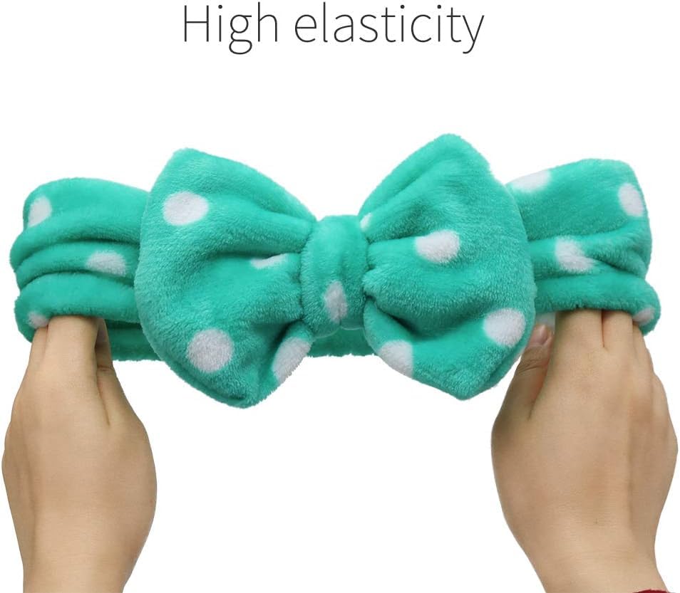 COSLUXE Makeup Headband, Spa Head bands Facial Spa Makeup Cleansing Cute Bow Velvet Elastic Headband for Girls women Multicolored Pack of 2 - Image 2