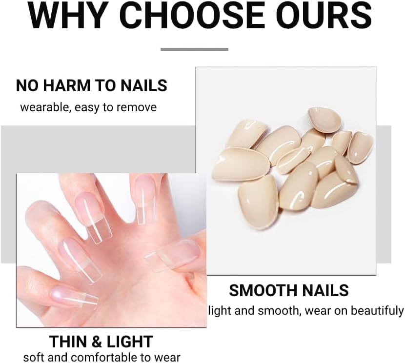 NAILWIND 24pcs Press on Nails | Natural Short False Nails Acrylic Full Cover Nails | Natural Fake Nails Delicate & Comfortable for Women and Girls (V-43) - Image 8