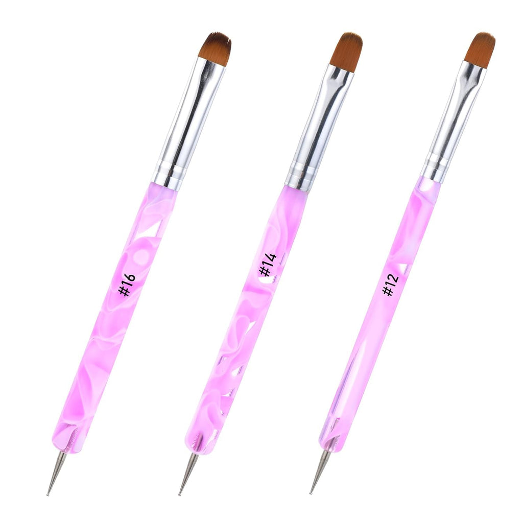 NAILWIND 3 Pcs Double Ended Liner Brush for Nails Gel French Manicure Brush Nail Dotting Tool Professional Manicure Tool for Manicure Cuticle Clean Up Nail Art Design 12#, 14#, 16# - Image 3