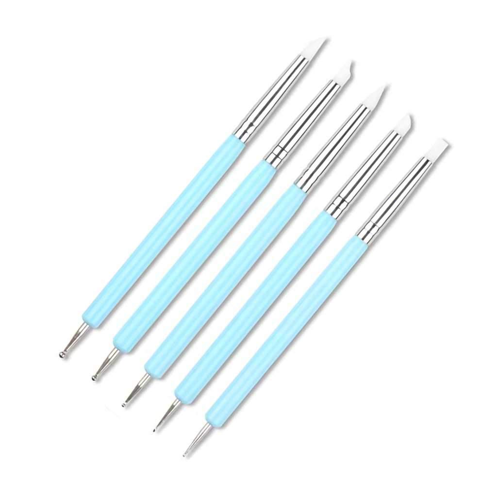 NAILWIND Silicone Clay Sculpting Tool Nail Art Dotting Tools, Pen Dual Head UV Gel Carving Pen, Nail Silicone Brushes Set ,Pottery Clay Sculpting Tools Modeling Painting Drawing Tool DIY Art Craft (Blue, 5 pcs) - Image 2
