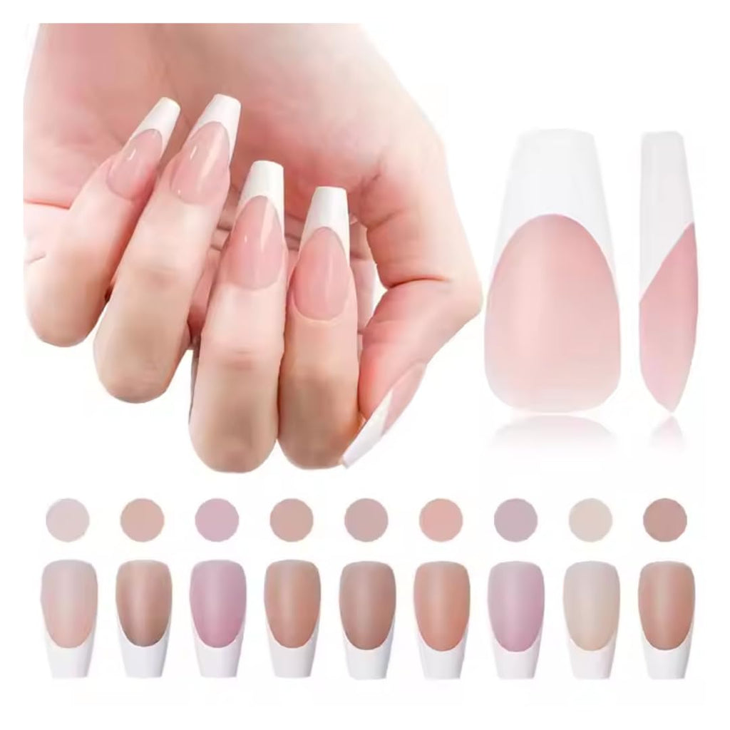 NAILWIND 216Pcs White French Tip Press on Nails Coffin Shape Fake Nails, Artificial Nail Extensions Combo in 9 Colors, Full Cover Glossy Nude False Acrylic Nail for Women Girls Nail Design - Image 3