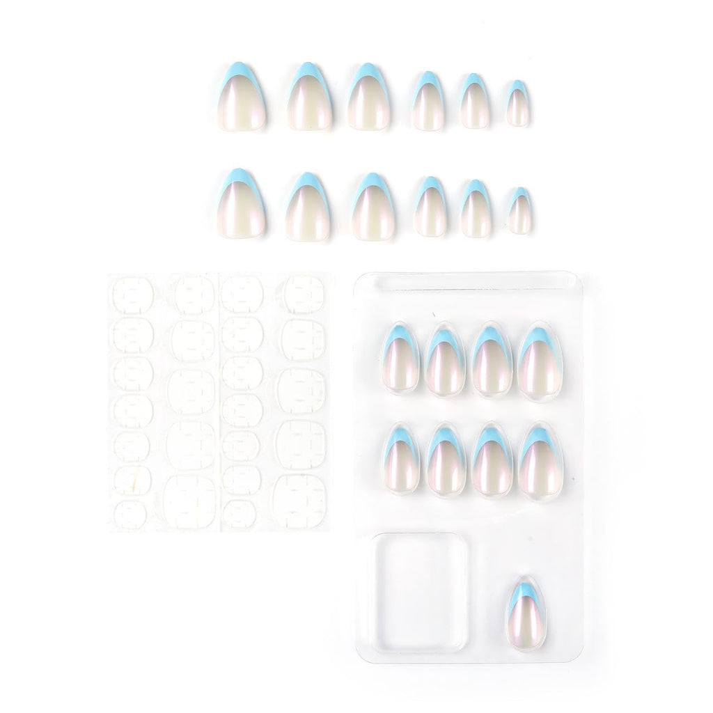 NAILWIND French Tip Press On Nails Short Almond - Chrome Hot Pink Press On Nail Short, Stick On Nails for Women, Glue On Nail with in 16 Sizes - 30 Soft Gel Fake nail on Kit, for Women Girls 22 - Blue - Image 4