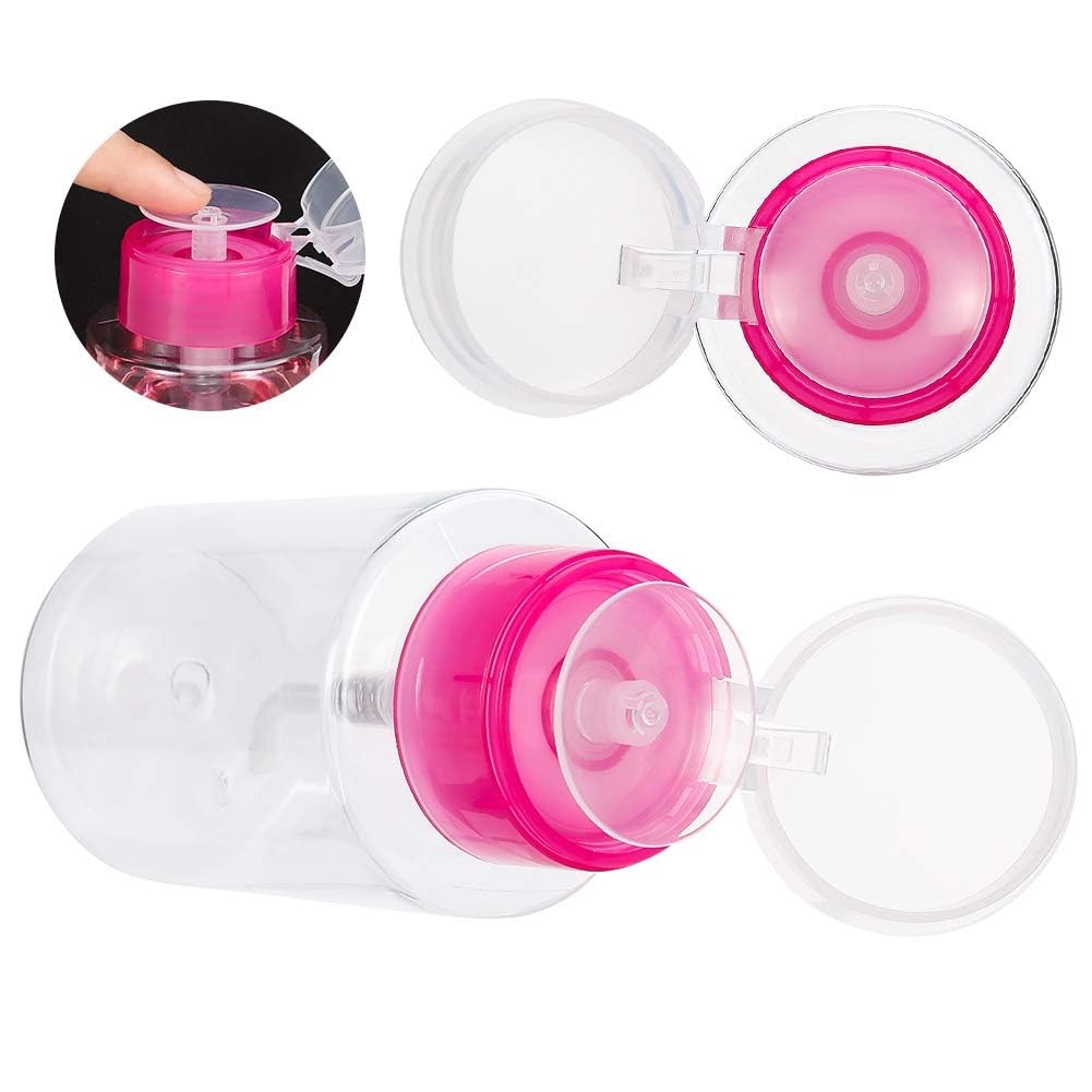 NAILWIND Nail Polish Remover Pump Empty Dispenser Bottle for Alcohol, Nail Polish and Makeup Remover, 150ml(5.10z), Hotpink Top Cap (PACK OF 1) WHITE - Image 2