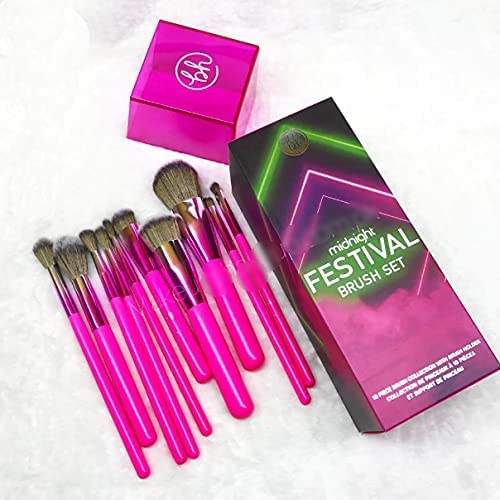 BH STUDIO PRO makeup brush set, Midnight Festival Brush Set 10 Piece Brush Collection with Brush Holder (PINK) - Image 3