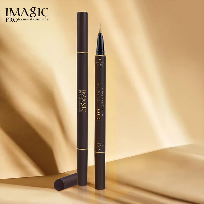 COSLUXE IMAGIC Long Lasting Double-ended Duo Eyeliner (02 - GOLDEN SHINE & BLACK MATTE) - Image 5