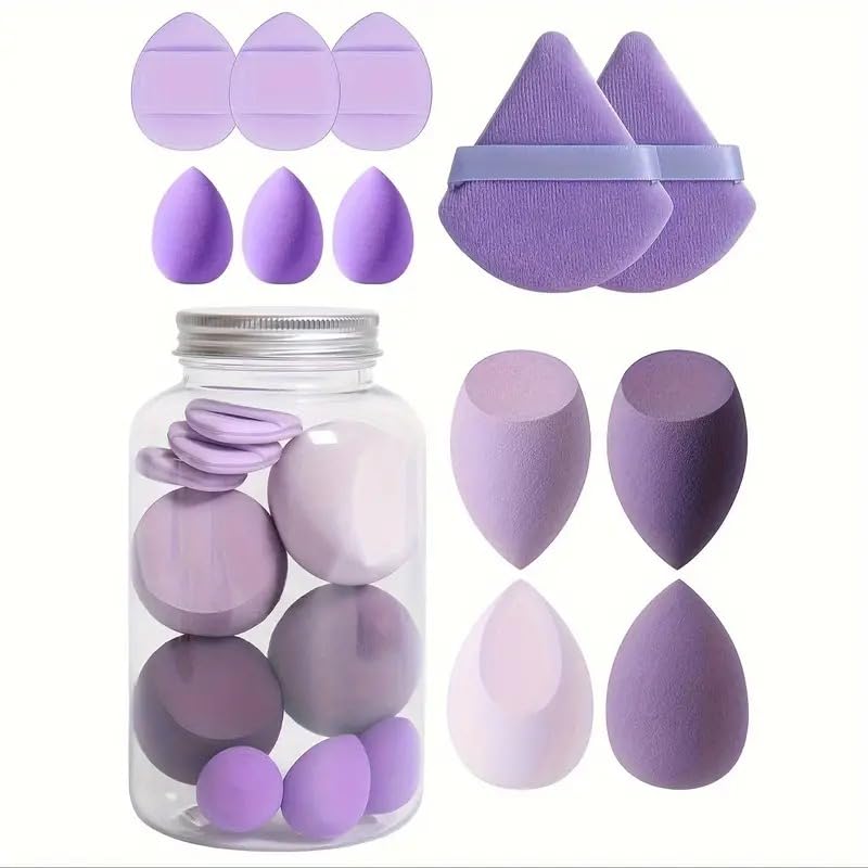 My Colors 12 Pcs Makeup Sponges Set With Storage Jar, 4 Beauty Blender Sponge, 3 Mini Makeup Sponge & 2 Triangle Puff Set, 3 Finger Puff Makeup Sponges for Foundation, Liquid, Cream, Powder, Multicolor Makeup Sponge Set for All types Of Skin - Image 2