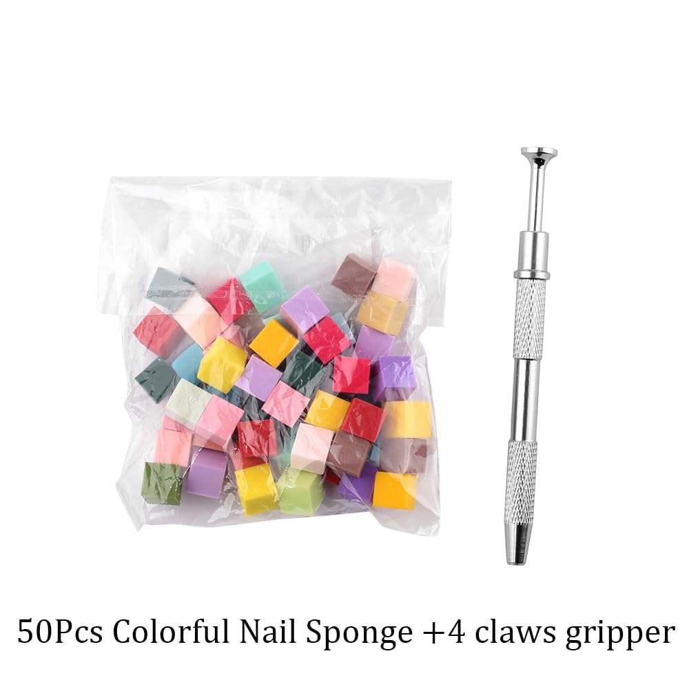NAILWIND Nail Sponge , 4 Claws Nail Sponge Metal Grabber with 50 Pcs Mini Replaceable Nail Sponges Blocks for Ombre Nail Art, Stamping Tools Nail Art Tools Nail Accessories - Image 2
